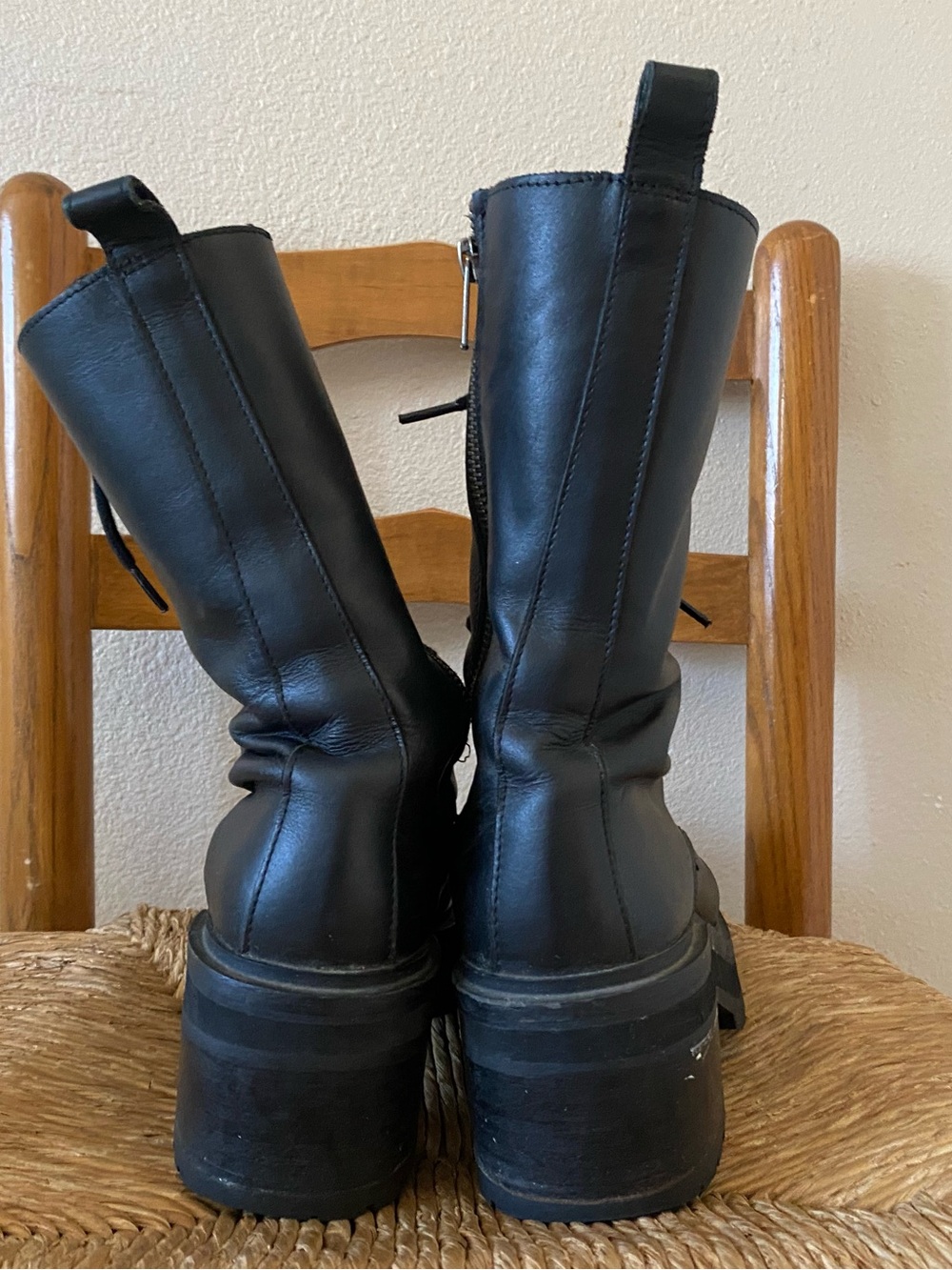 Steve Madden Jupiter Lace Up Platform Combat Boots Black Leather Chunky - Picture 5 of 10